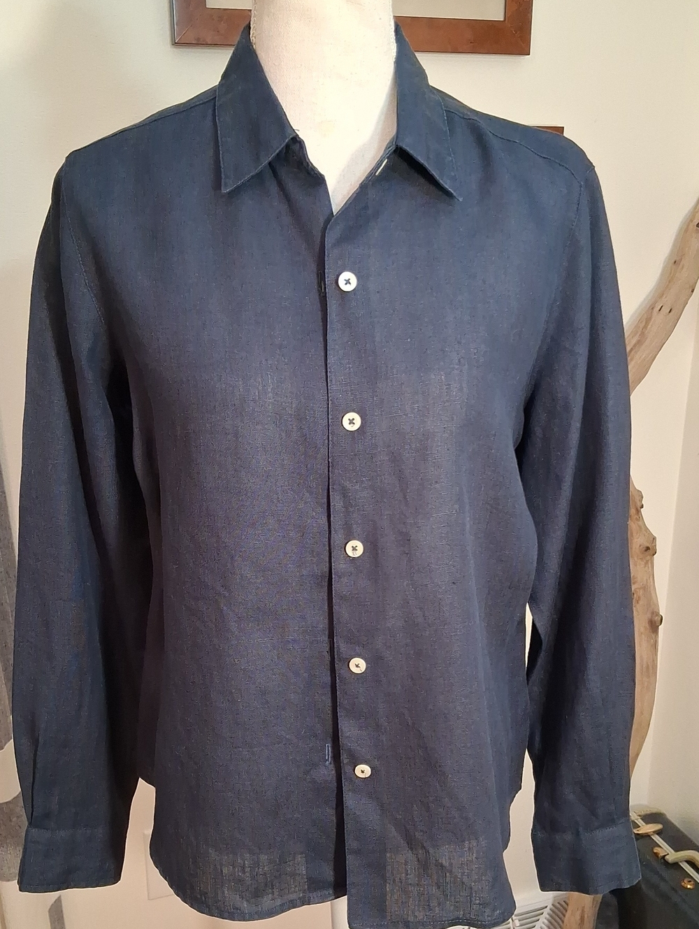 Liz Claiborne Navy Linen Button-Down Shirt